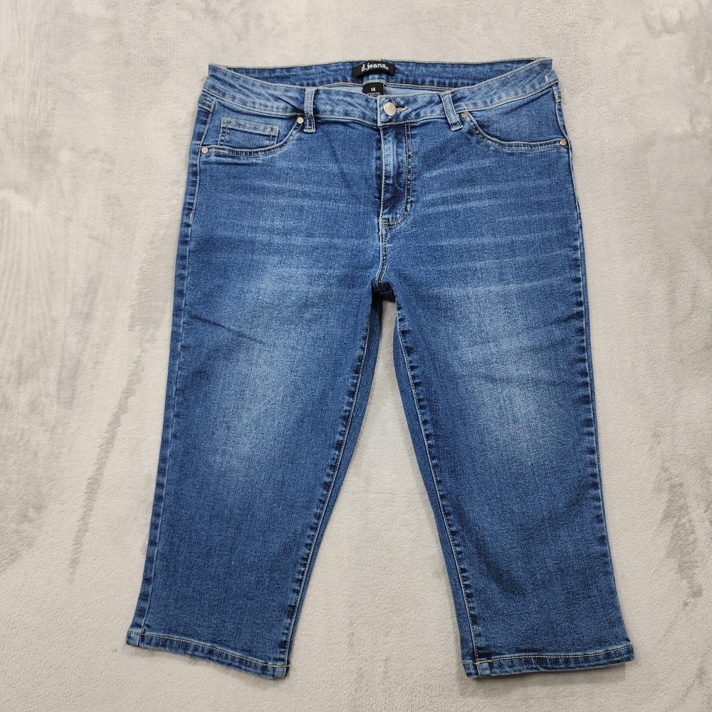 D. Jeans Womens 14 Blue Mid Rise Capri Crop Embroidered Studded Stretch Denim